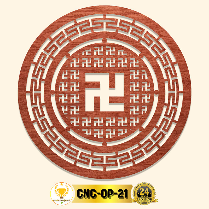 Tấm Ốp Tường Bàn Thờ Cắt CNC Họa Tiết Chữ Vạn CHÂN THIỆN MỸ, Trang Trí Ban Thờ Phật, Treo Phòng Thờ CNC-OP-21