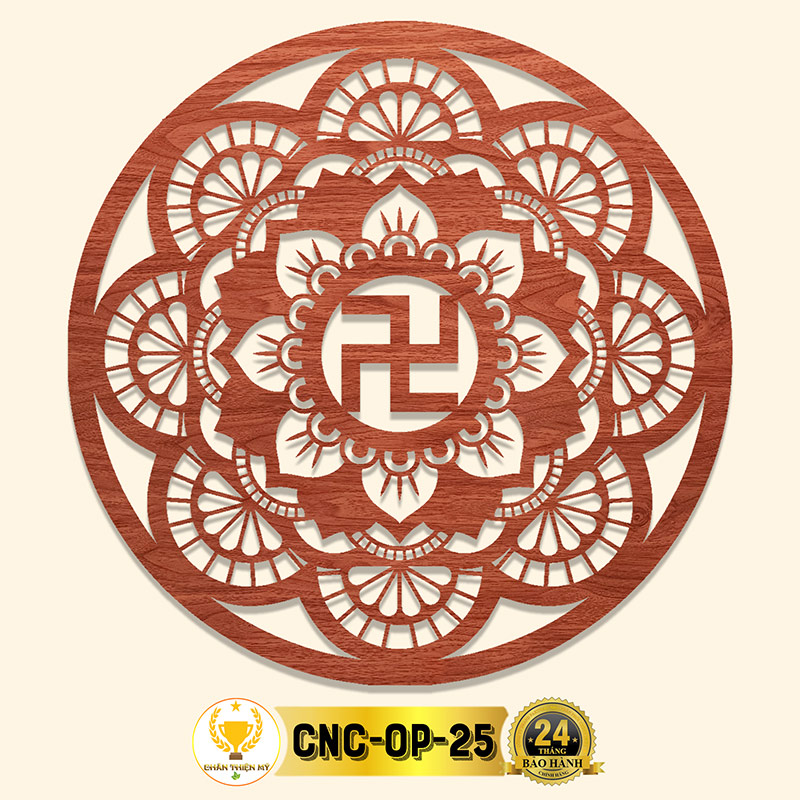 Tấm Ốp Tường Bàn Thờ Cắt CNC Họa Tiết Mandala Chữ Vạn CHÂN THIỆN MỸ, Trang Trí Ban Thờ Phật, Treo Phòng Thờ CNC-OP-25