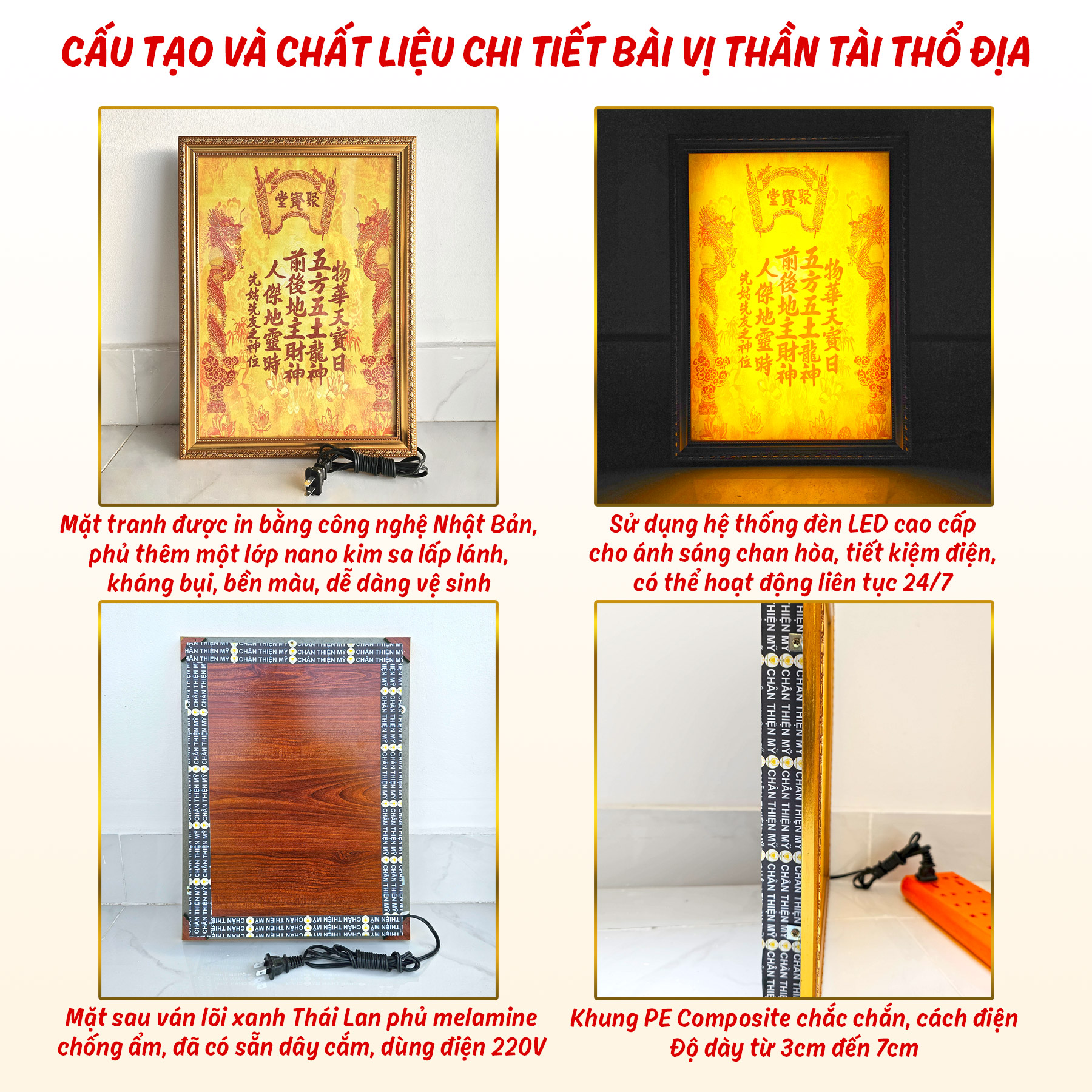 Bài Vị Thần Tài Thổ Địa In Tranh Trúc Chỉ CHÂN THIỆN MỸ, Trang Trí Bàn Thờ Thần Tài BVTTTĐ-05