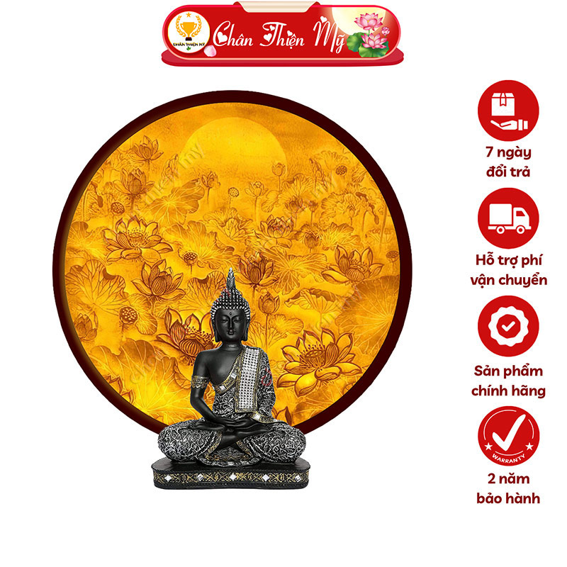 Đèn Hào Quang Hoa Sen In Tranh Trúc Chỉ CHÂN THIỆN MỸ, Tranh Treo Phòng Thờ, Trang Trí Tượng Phật TC-HQ-67