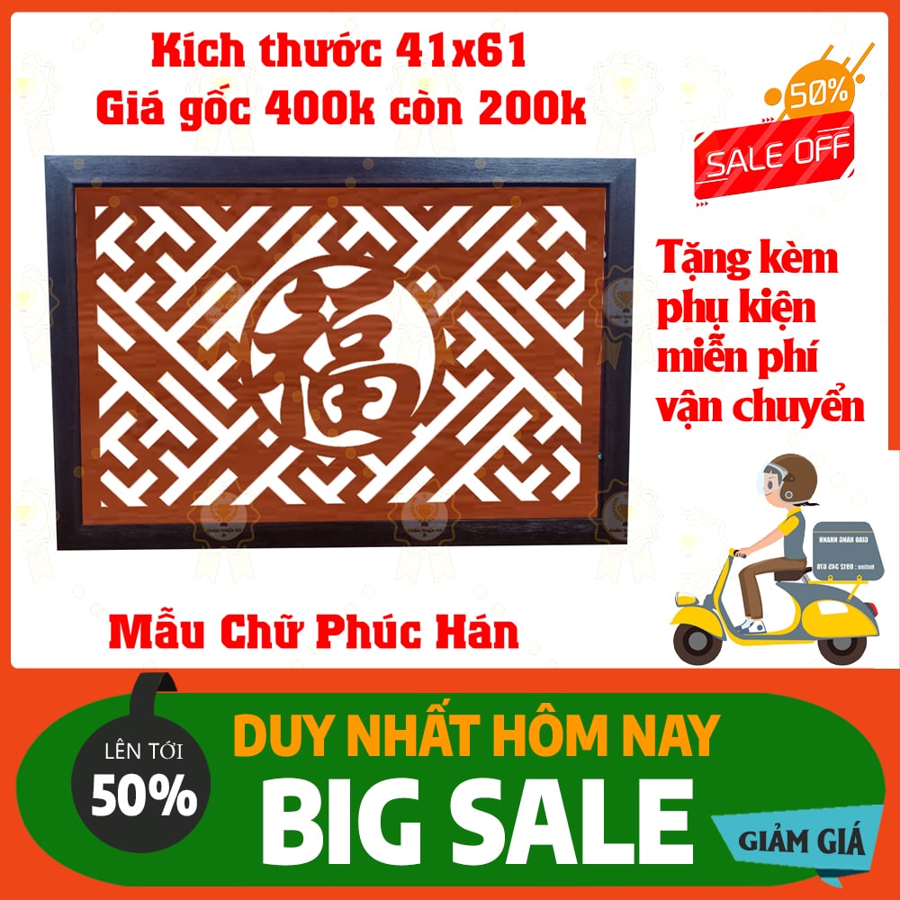 Tấm chống ám khói bàn thờ Mẫu chữ Phúc Hán