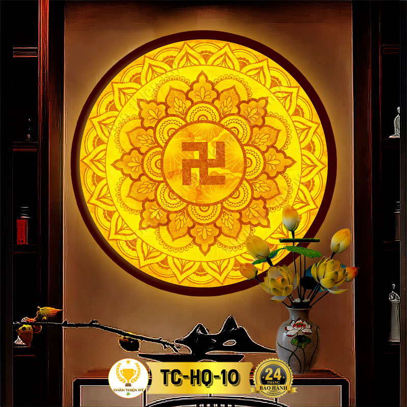 Đèn Hào Quang Mandala Chữ Vạn In Tranh Trúc Chỉ CHÂN THIỆN MỸ, Tranh Treo Phòng Thờ, Trang Trí Tượng Phật TC-HQ-10