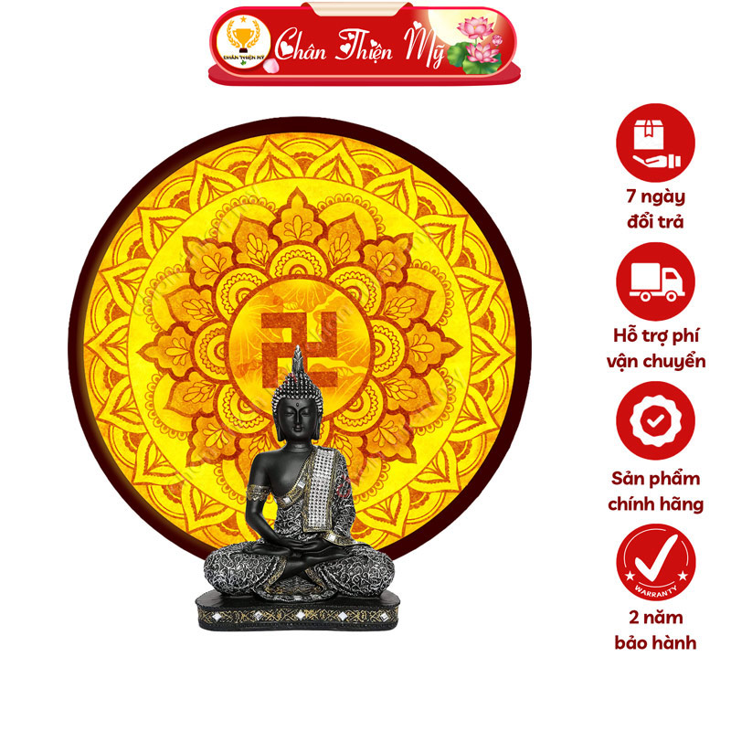 Đèn Hào Quang Mandala Chữ Vạn In Tranh Trúc Chỉ CHÂN THIỆN MỸ, Tranh Treo Phòng Thờ, Trang Trí Tượng Phật TC-HQ-10