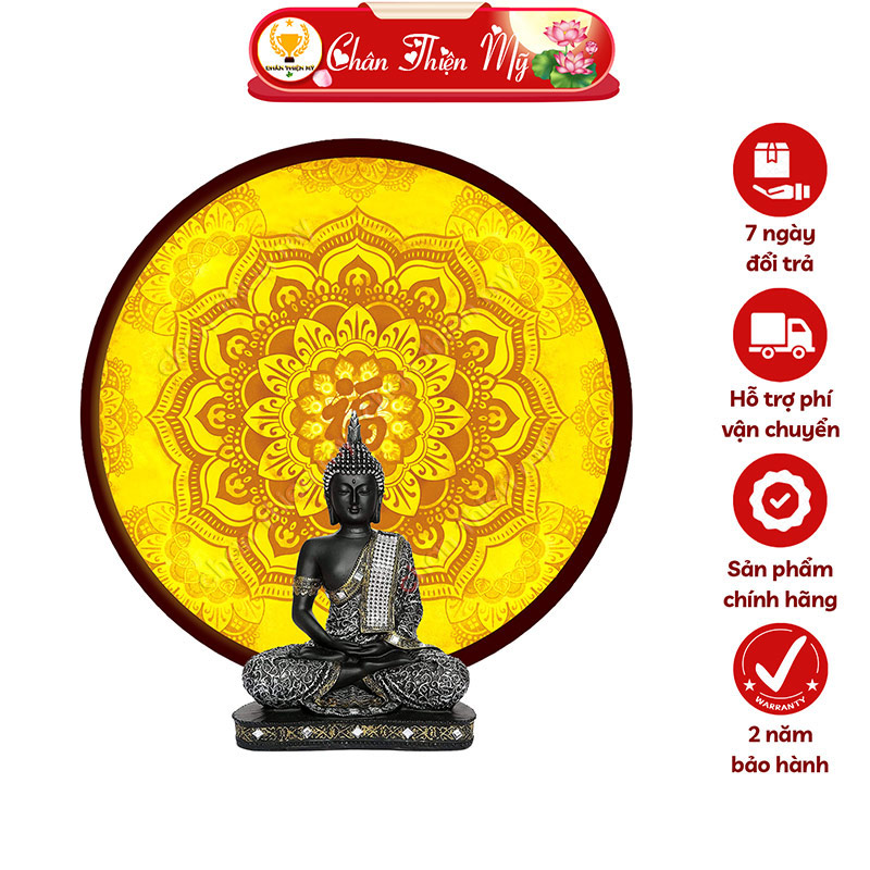 Đèn Hào Quang Mandala Chữ Phúc In Tranh Trúc Chỉ CHÂN THIỆN MỸ, Tranh Treo Phòng Thờ, Trang Trí Tượng Phật TC-HQ-12