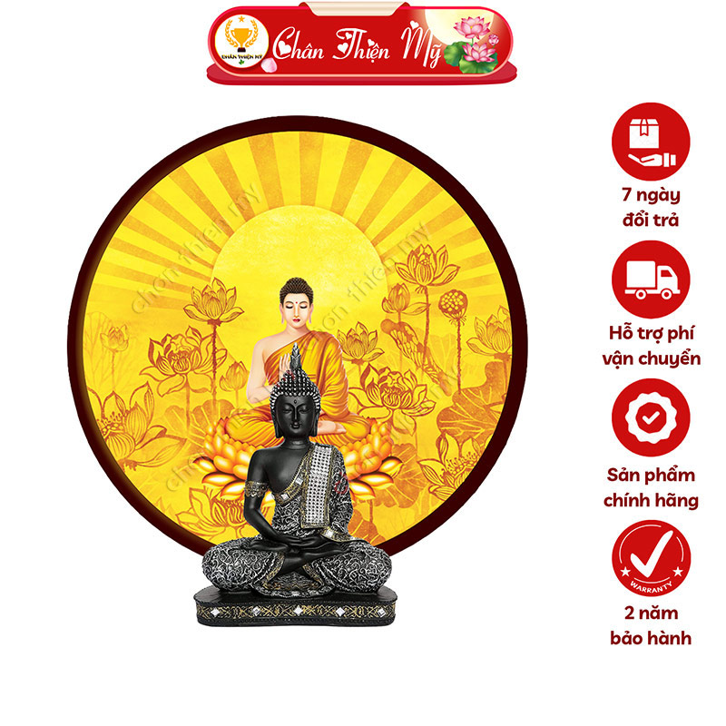 Đèn Bàn Thờ Hoa Sen Phật Thích Ca In Tranh Trúc Chỉ CHÂN THIỆN MỸ, Trang Trí Phòng Thờ, Treo Tượng Phật TC-HQ-132