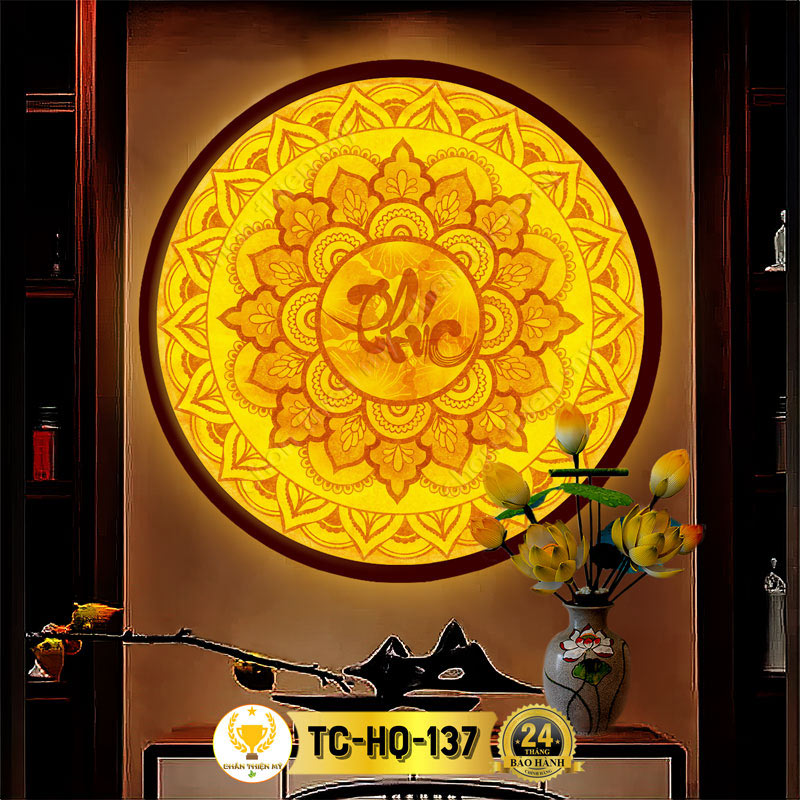 Đèn Hào Quang Mandala Chữ Phúc In Tranh Trúc Chỉ CHÂN THIỆN MỸ, Trang Trí Bàn Thờ Gia Tiên, Treo Tượng Phật TC-HQ-137