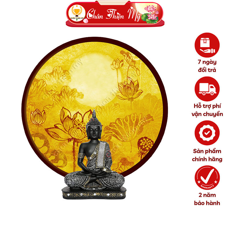 Đèn Hào Quang Hoa Sen In Tranh Trúc Chỉ CHÂN THIỆN MỸ, Tranh Treo Phòng Thờ, Trang Trí Tượng Phật TC-HQ-150