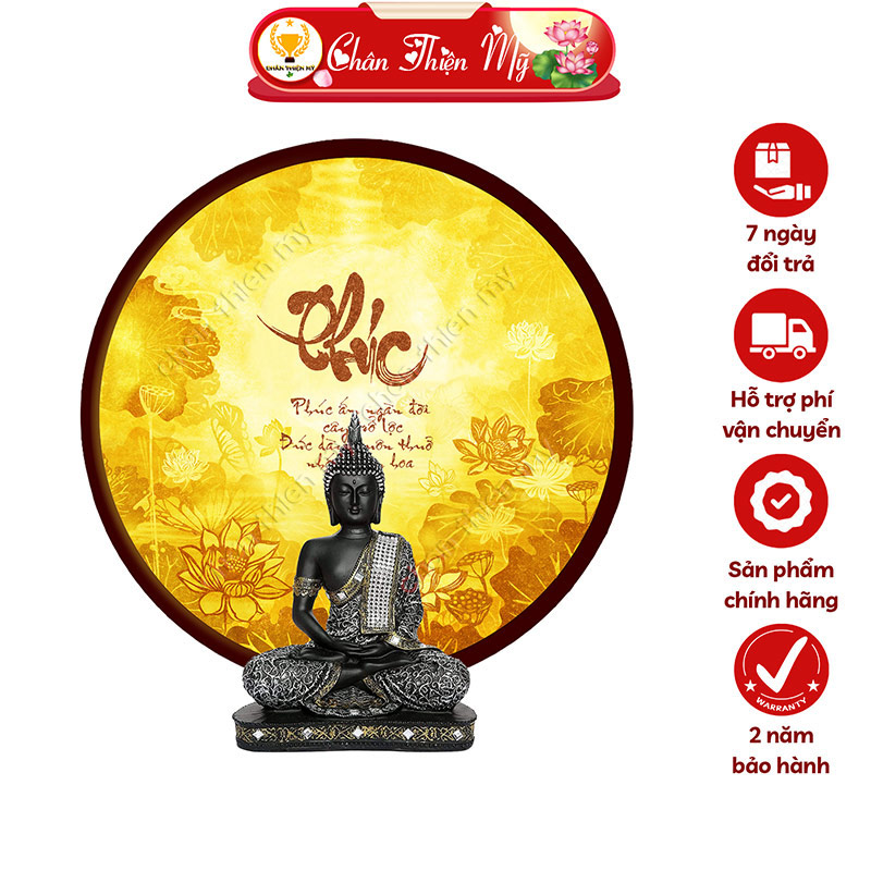 Đèn Hào Quang Hoa Sen Chữ Phúc In Tranh Trúc Chỉ CHÂN THIỆN MỸ, Trang Trí Bàn Thờ Gia Tiên, Treo Tượng Phật TC-HQ-151