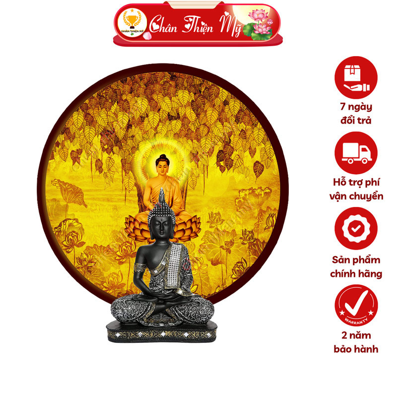 Đèn Hào Quang Cây Bồ Đề Phật Thích Ca In Tranh Trúc Chỉ CHÂN THIỆN MỸ, Trang Trí Bàn Thờ, Treo Tượng Phật TC-HQ-164