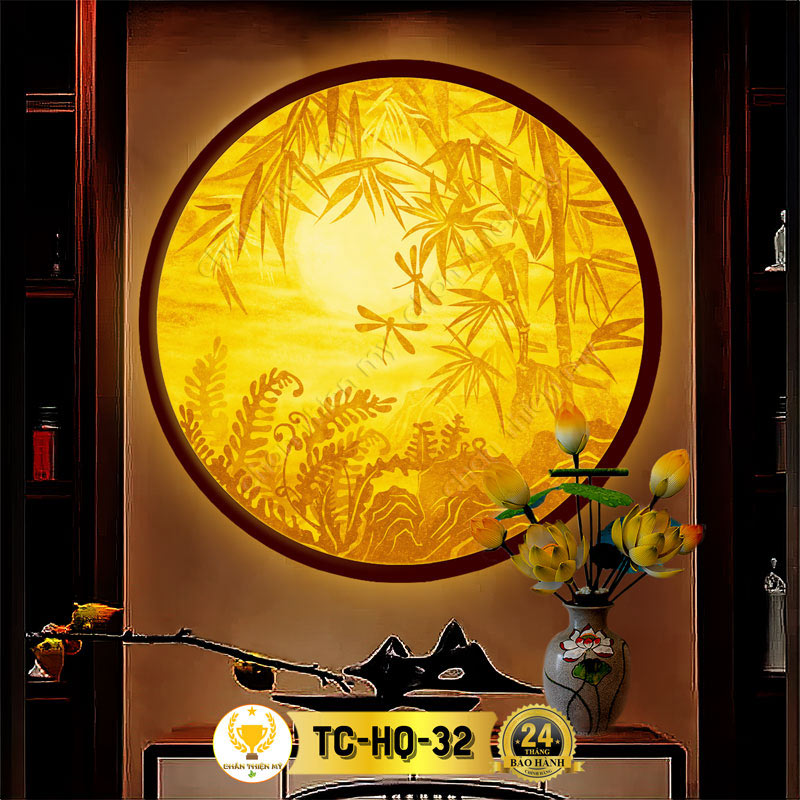 Đèn Hào Quang Cây Trúc In Tranh Trúc Chỉ CHÂN THIỆN MỸ, Trang Trí Bàn Thờ Gia Tiên, Treo Tượng Phật TC-HQ-32