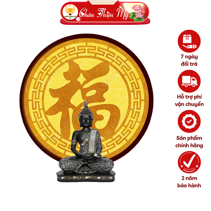 Đèn Hào Quang Chữ Phúc Hán In Tranh Trúc Chỉ CHÂN THIỆN MỸ, Trang Trí Bàn Thờ Gia Tiên, Treo Tượng Phật TC-HQ-34