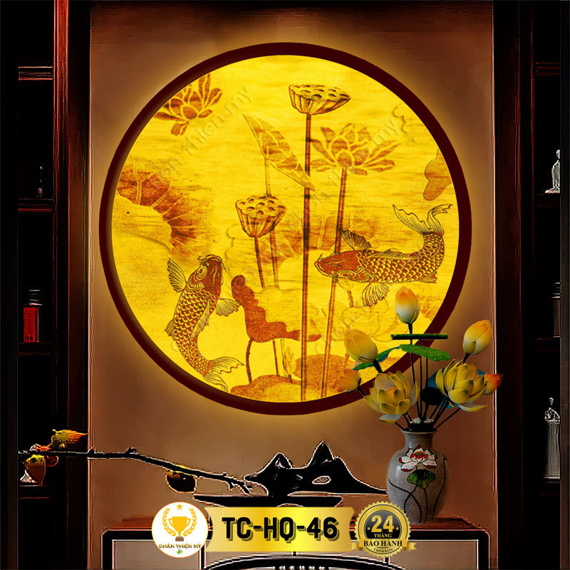 Đèn Hào Quang Phật In Tranh Trúc Chỉ Hoa Sen Cá Chép CHÂN THIỆN MỸ, Trang Trí Bàn Thờ, Treo Tượng Phật TC-HQ-46