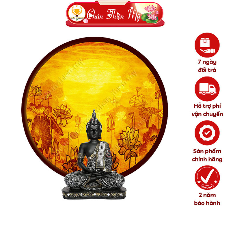 Đèn Hào Quang Hoa Sen In Tranh Trúc Chỉ CHÂN THIỆN MỸ, Tranh Treo Phòng Thờ, Trang Trí Tượng Phật TC-HQ-49