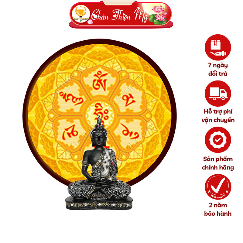 Đèn Hào Quang Lục Đại Minh Chú In Tranh Trúc Chỉ CHÂN THIỆN MỸ, Tranh Treo Phòng Thờ, Trang Trí Tượng Phật TC-HQ-57
