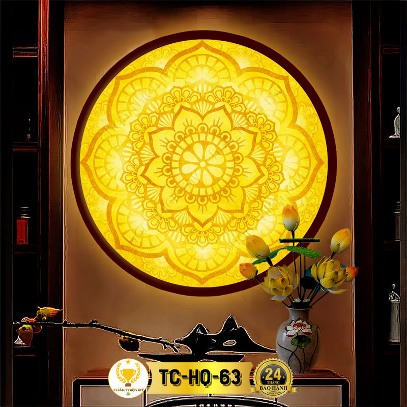 Đèn Hào Quang Mandala In Tranh Trúc Chỉ CHÂN THIỆN MỸ, Trang Trí Bàn Thờ Gia Tiên, Treo Tượng Phật TC-HQ-63