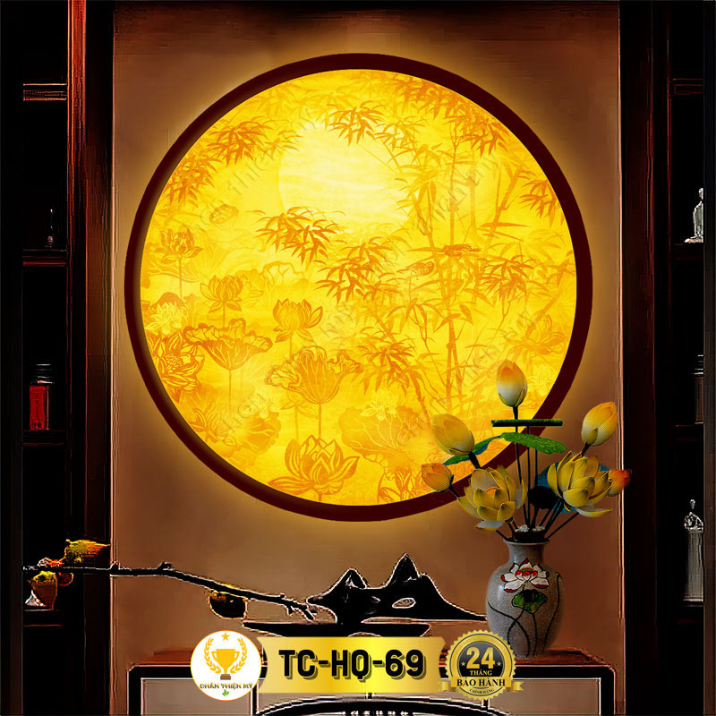 Hào Quang Phật Hoa Sen Cây Trúc In Tranh Trúc Chỉ CHÂN THIỆN MỸ, Trang Trí Bàn Thờ Gia Tiên, Treo Tượng Phật TC-HQ-69