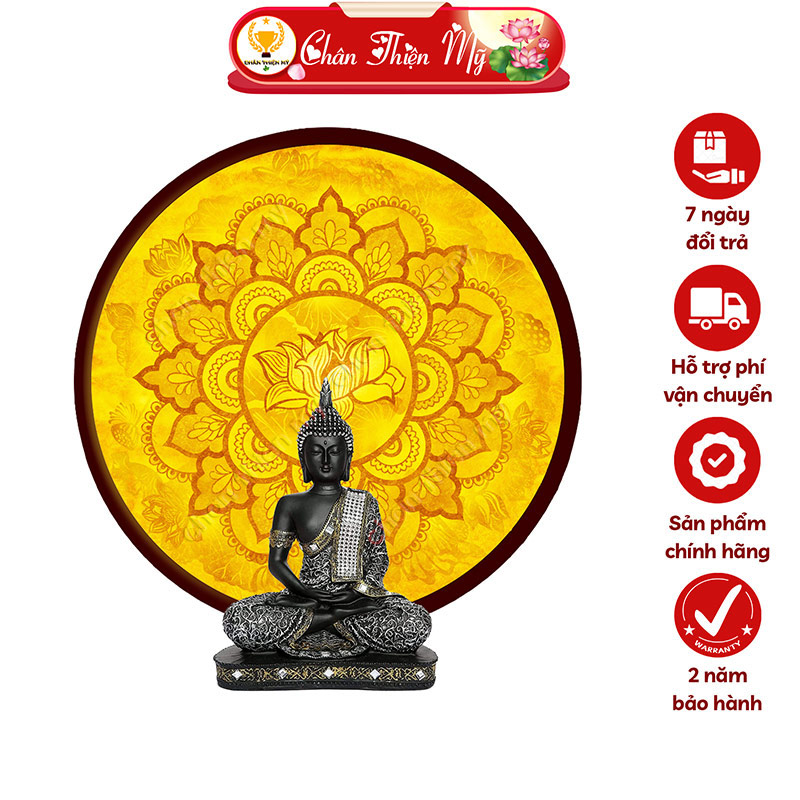 Đèn Hào Quang Mandala Hoa Sen In Tranh Trúc Chỉ CHÂN THIỆN MỸ, Trang Trí Bàn Thờ Gia Tiên, Treo Tượng Phật TC-HQ-78