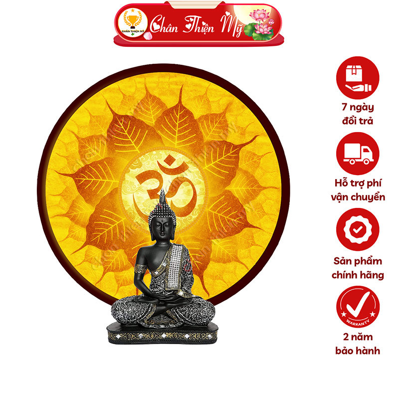 Đèn Hào Quang Lá Bồ Đề Chữ OM In Tranh Trúc Chỉ CHÂN THIỆN MỸ, Trang Trí Bàn Thờ Phật, Treo Phòng Thờ TC-HQ-79