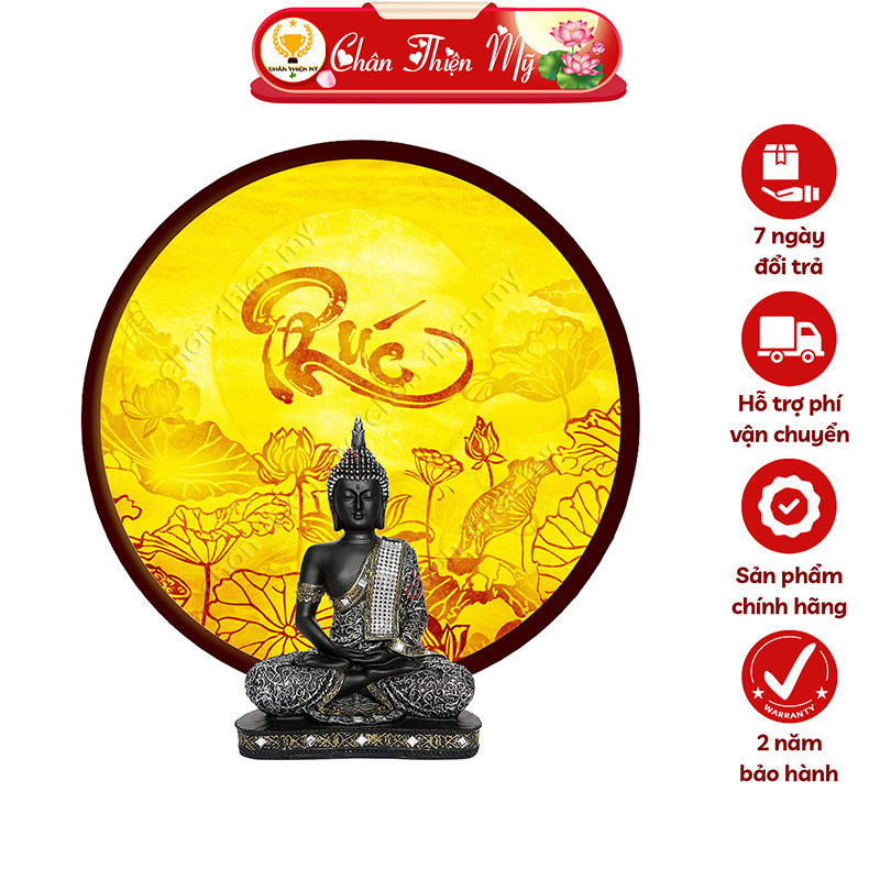 Đèn Hào Quang Hoa Sen Chữ Phúc In Tranh Trúc Chỉ CHÂN THIỆN MỸ, Trang Trí Bàn Thờ Gia Tiên, Treo Tượng Phật TC-HQ-93