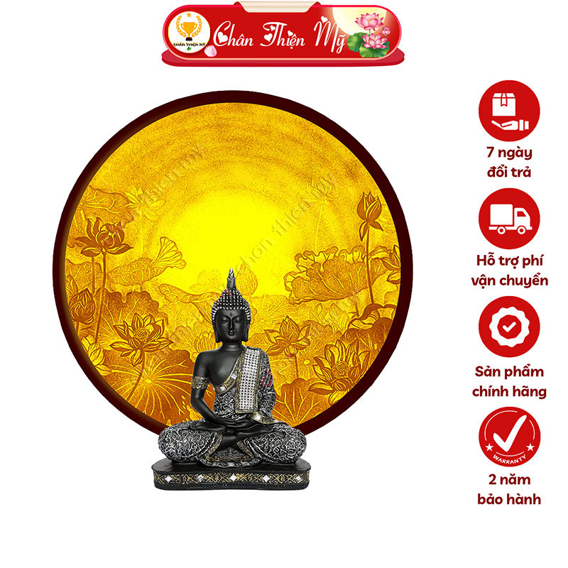 Đèn Hào Quang Hoa Sen In Tranh Trúc Chỉ CHÂN THIỆN MỸ, Tranh Treo Phòng Thờ, Trang Trí Tượng Phật TC-HQ-96