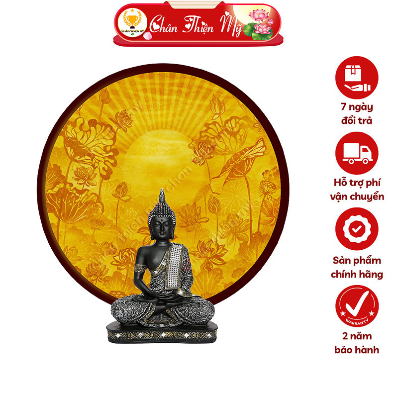 Đèn Hào Quang Hoa Sen In Tranh Trúc Chỉ CHÂN THIỆN MỸ, Tranh Treo Phòng Thờ, Trang Trí Tượng Phật TC-HQ-98