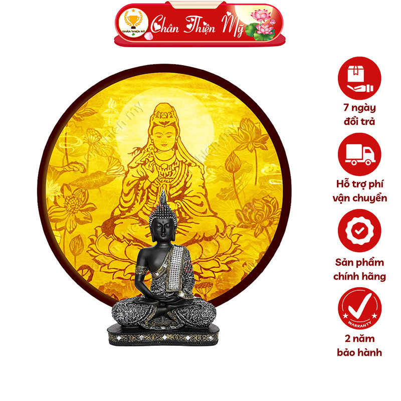 Đèn Bàn Thờ Hoa Sen Quan Âm Bồ Tát In Tranh Trúc Chỉ CHÂN THIỆN MỸ, Trang Trí Bàn Thờ Phật, Treo Phòng Thờ TC-HQ-99