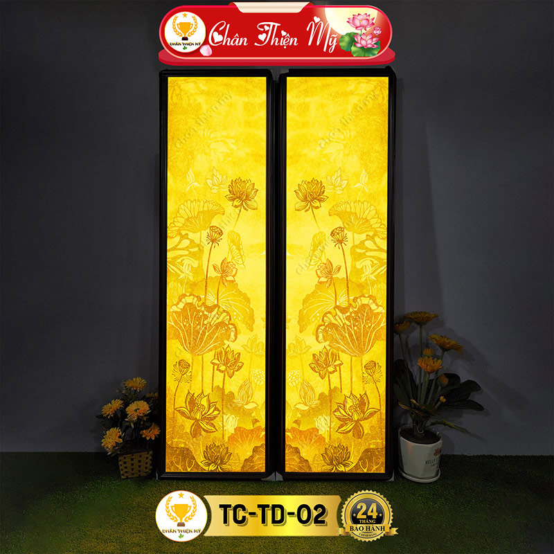 Đèn Hào Quang Hoa Sen In Tranh Trúc Chỉ Bộ Đôi CHÂN THIỆN MỸ, Trang Trí Phòng Thờ, Bàn Thờ Treo Tường TC-TD-02