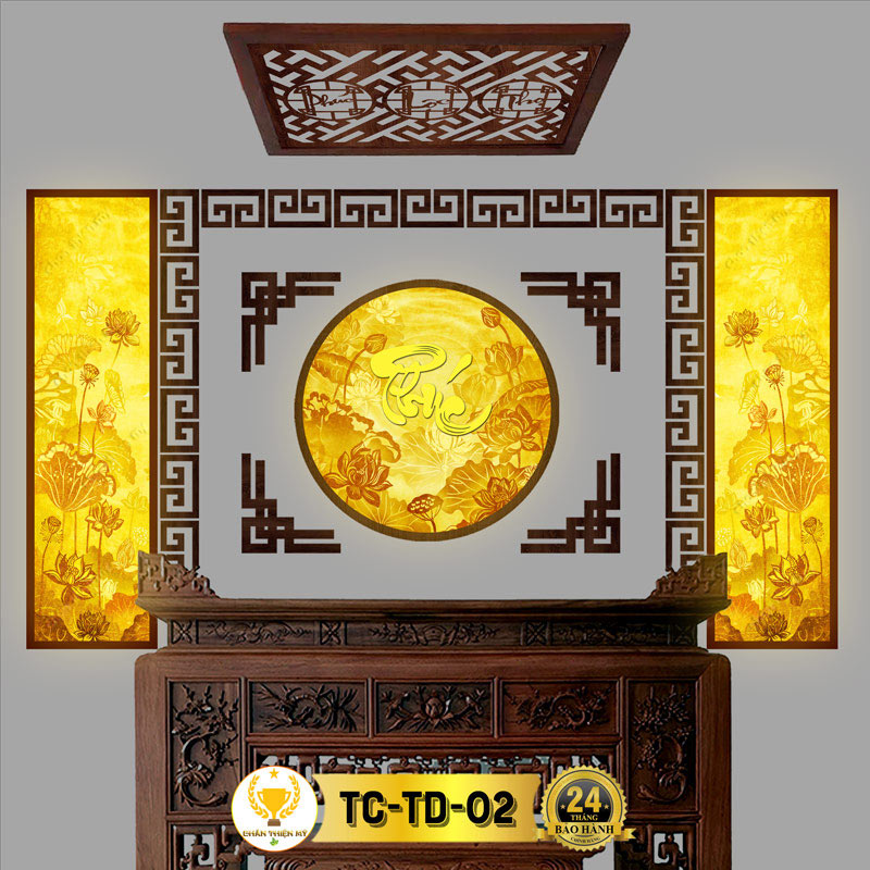 Đèn Hào Quang Hoa Sen In Tranh Trúc Chỉ Bộ Đôi CHÂN THIỆN MỸ, Trang Trí Phòng Thờ, Bàn Thờ Treo Tường TC-TD-02