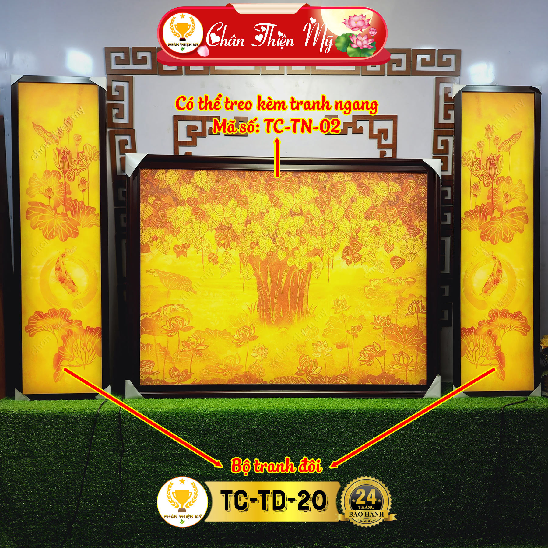 Đèn Bàn Thờ Hoa Sen Cây Trúc In Tranh Trúc Chỉ Bộ Đôi CHÂN THIỆN MỸ, Tranh Treo Phòng Thờ, Ban Thờ Gia Tiên TC-TD-48