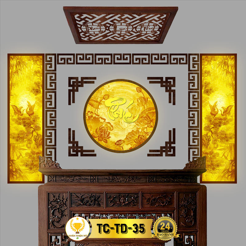 Đèn Hào Quang Tùng Hạc Diên Niên In Tranh Trúc Chỉ Bộ Đôi CHÂN THIỆN MỸ, Trang Trí Phòng Thờ, Bàn Thờ Treo Tường TC-TD-35