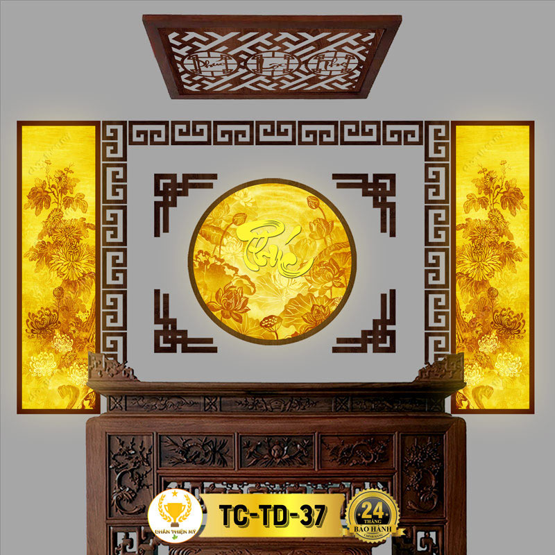 Đèn Hào Quang Hoa Cúc In Tranh Trúc Chỉ Bộ Đôi CHÂN THIỆN MỸ, Trang Trí Phòng Thờ, Bàn Thờ Treo Tường TC-TD-37