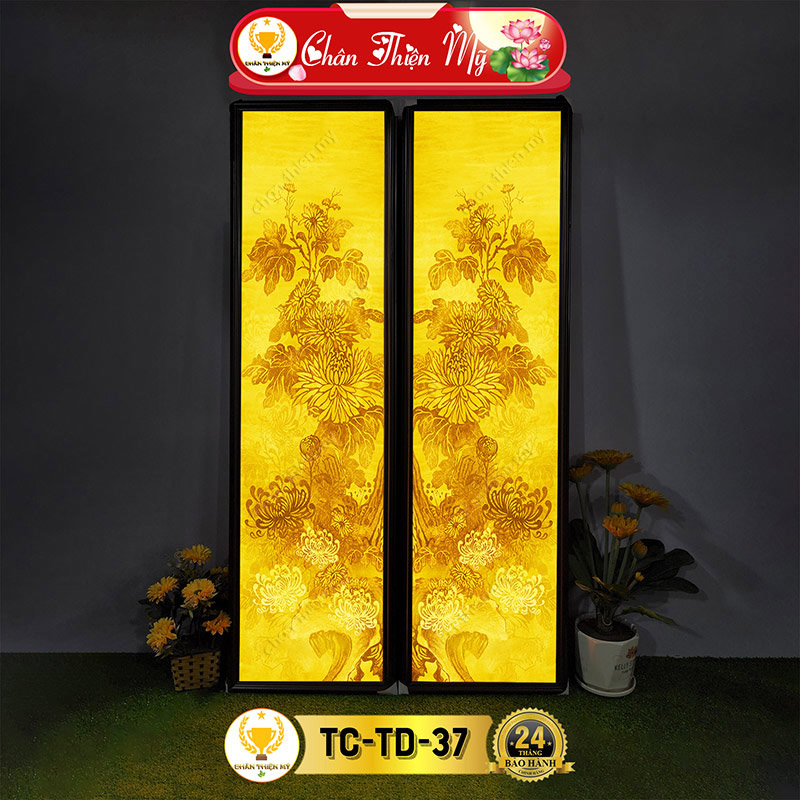 Đèn Hào Quang Hoa Cúc In Tranh Trúc Chỉ Bộ Đôi CHÂN THIỆN MỸ, Trang Trí Phòng Thờ, Bàn Thờ Treo Tường TC-TD-37
