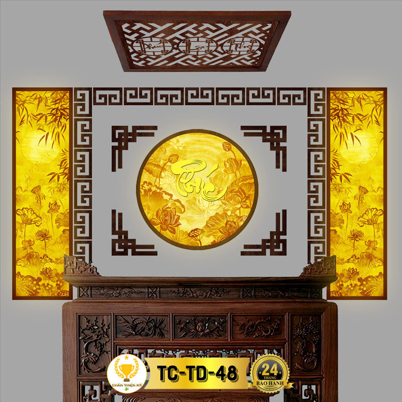 Đèn Bàn Thờ Hoa Sen Cây Trúc In Tranh Trúc Chỉ Bộ Đôi CHÂN THIỆN MỸ, Tranh Treo Phòng Thờ, Ban Thờ Gia Tiên TC-TD-48