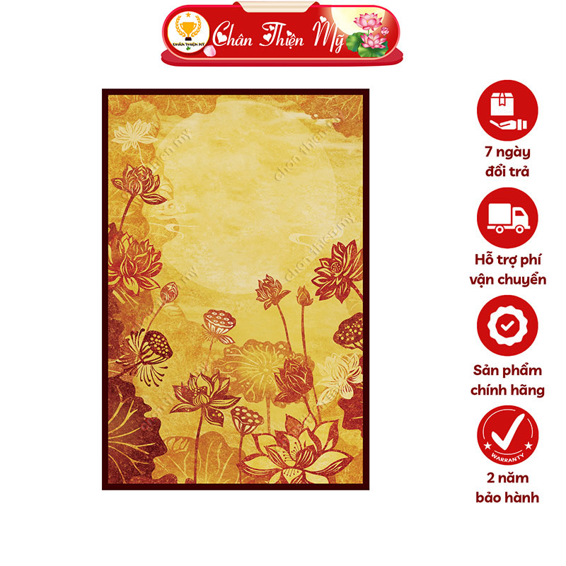 Đèn Hào Quang Hoa Sen In Tranh Trúc Chỉ Dọc CHÂN THIỆN MỸ, Trang Trí Bàn Thờ, Trang Thờ Treo Tường TC-TE-13