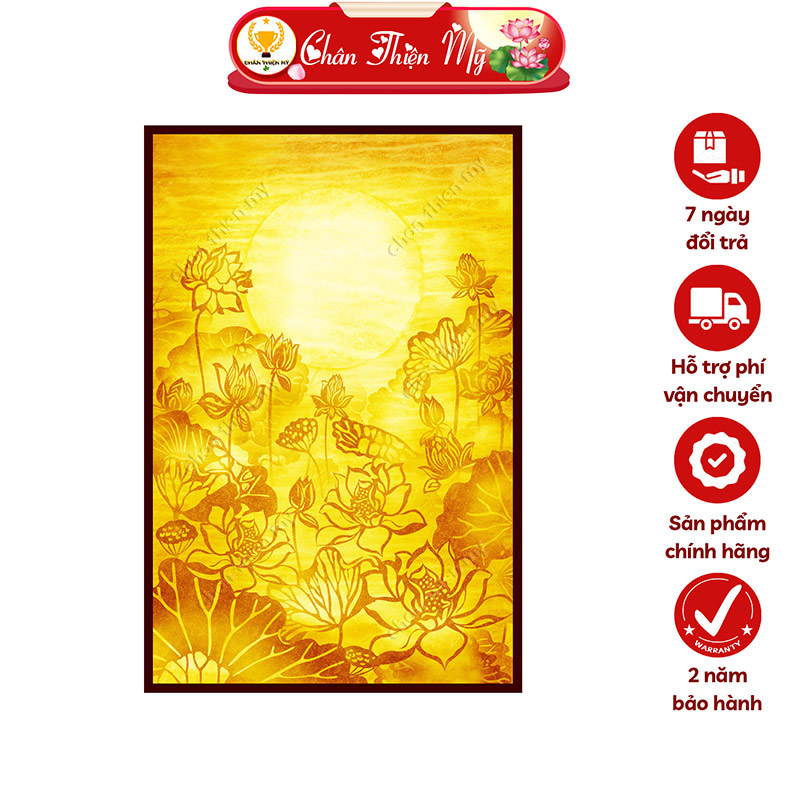 Hào Quang Phật Hoa Sen In Tranh Trúc Chỉ Dọc CHÂN THIỆN MỸ, Trang Trí Bàn Thờ, Treo Phòng Thờ TC-TE-22
