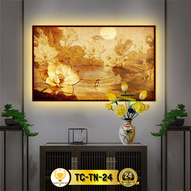 Hào Quang Phật Hoa Sen In Tranh Trúc Chỉ Ngang CHÂN THIỆN MỸ, Đèn Trang Trí Bàn Thờ, Treo Phòng Thờ TC-TN-24