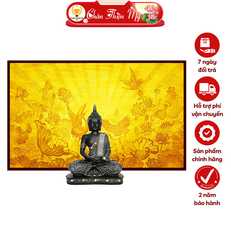 Đèn Hào Quang Hoa Sen Chim Hạc In Tranh Trúc Chỉ Ngang CHÂN THIỆN MỸ, Trang Trí Bàn Thờ, Trang Thờ Treo Tường TC-TN-36