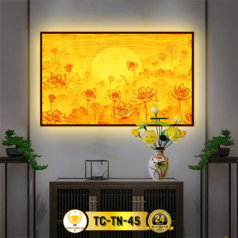 Hào Quang Phật Hoa Sen In Tranh Trúc Chỉ Ngang CHÂN THIỆN MỸ, Trang Trí Bàn Thờ Phật, Ban Thờ Treo Tường TC-TN-45