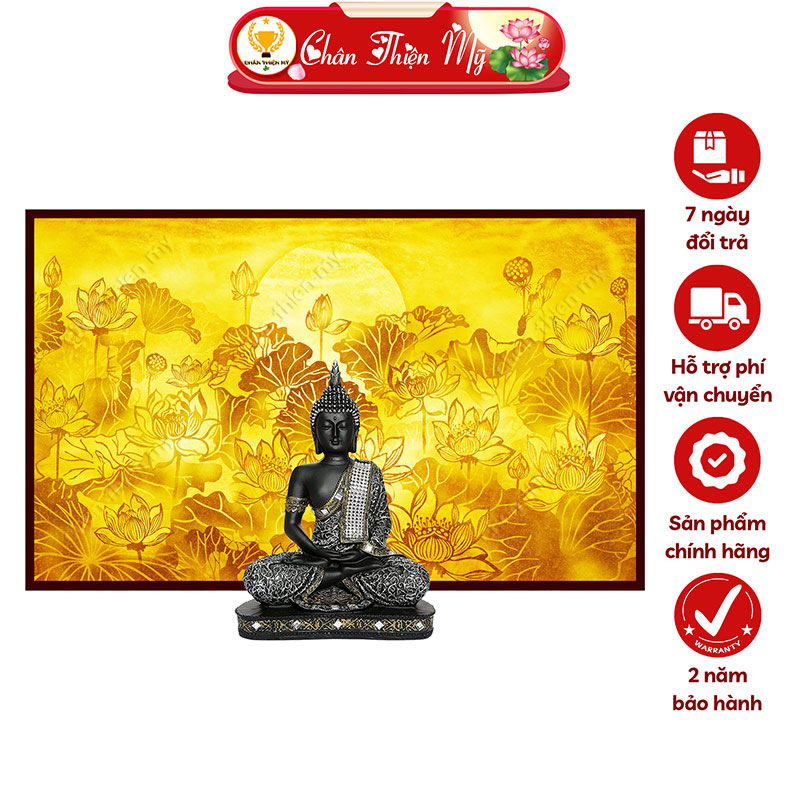 Đèn Hào Quang Phật Hoa Sen In Tranh Trúc Chỉ Ngang CHÂN THIỆN MỸ, Tranh Treo Phòng Thờ Cùng Tượng Phật TC-TN-49