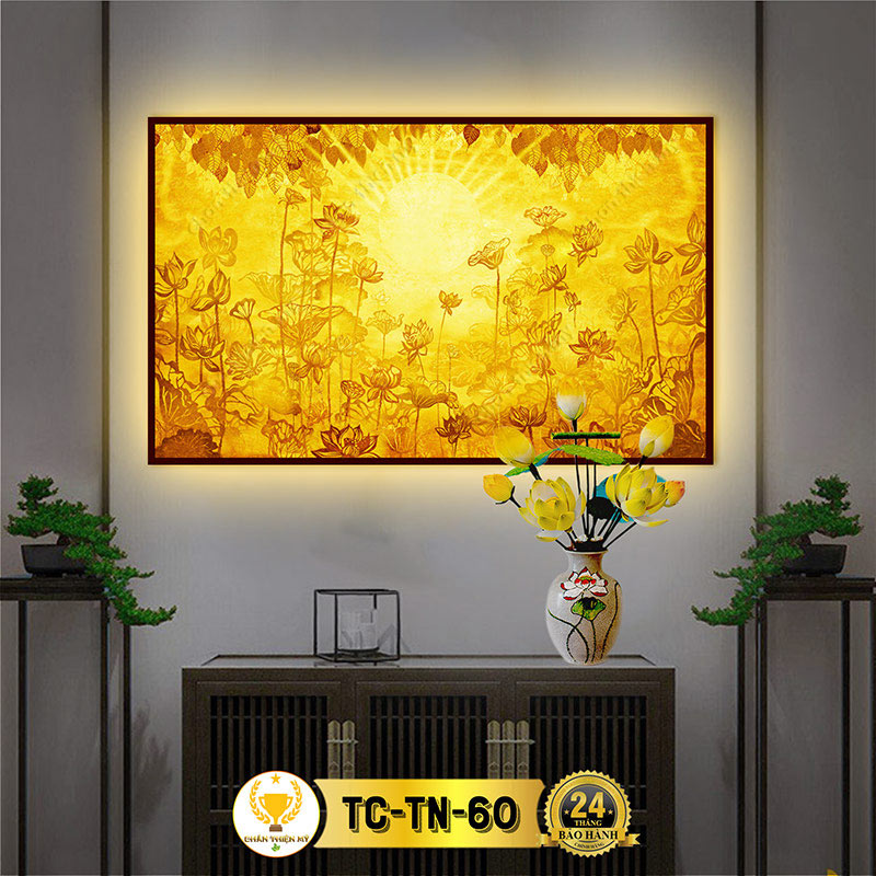 Đèn Hào Quang Phật Hoa Sen Lá Bồ Đề In Tranh Trúc Chỉ Ngang CHÂN THIỆN MỸ, Trang Trí Bàn Thờ, Treo Phòng Thờ TC-TN-60