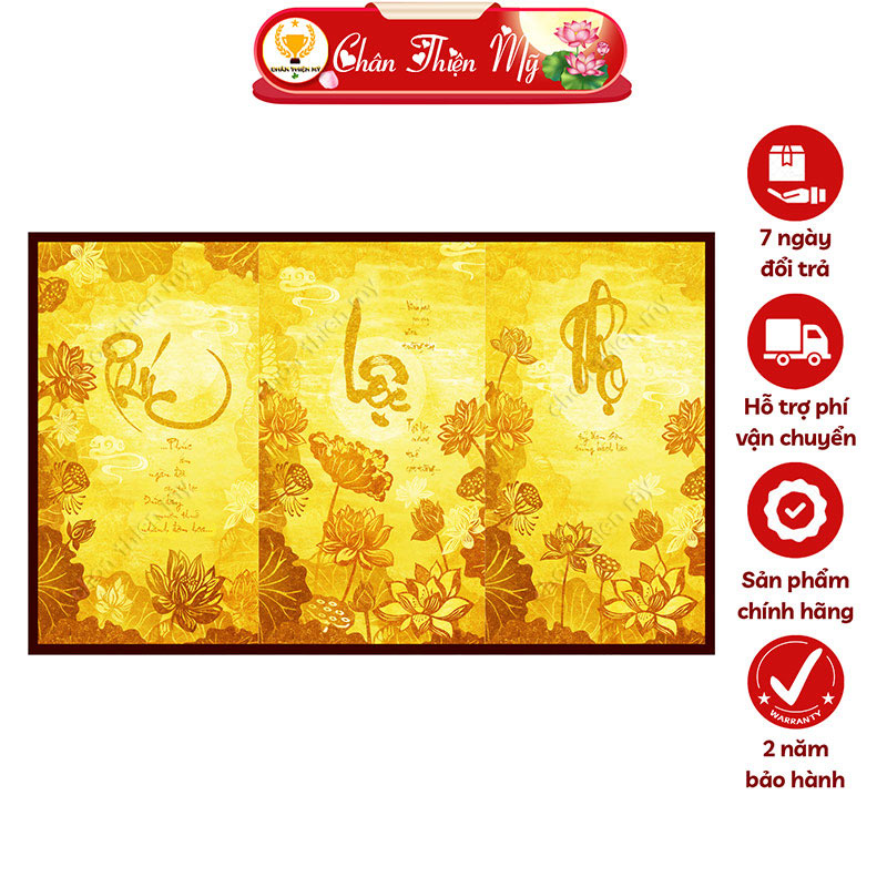 Đèn Bàn Thờ Hoa Sen Phúc Lộc Thọ In Tranh Trúc Chỉ Ngang CHÂN THIỆN MỸ, Trang Trí Ban Thờ, Treo Phòng Thờ TC-TN-66