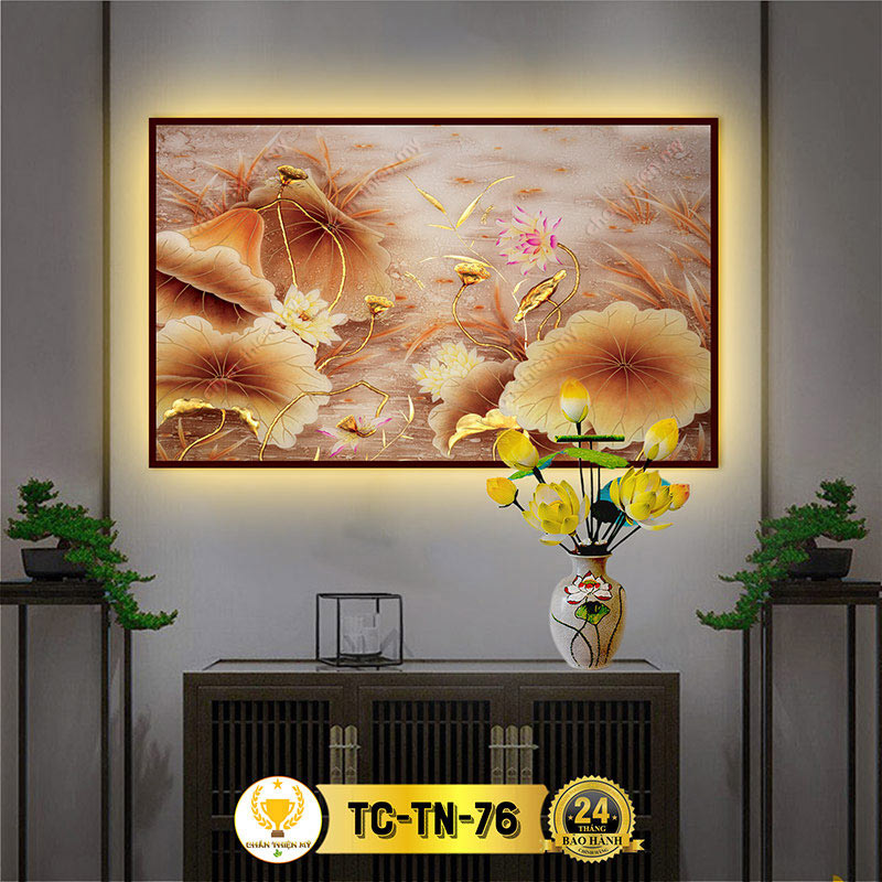 Hào Quang Phật Hoa Sen In Tranh Trúc Chỉ Ngang CHÂN THIỆN MỸ, Trang Trí Bàn Thờ Phật, Ban Thờ Treo Tường TC-TN-76