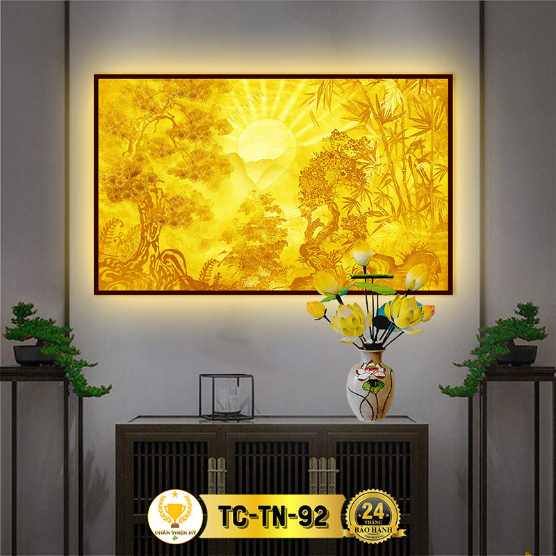 Đèn Hào Quang Cây Tùng Cây Trúc In Tranh Trúc Chỉ Ngang CHÂN THIỆN MỸ, Trang Trí Phòng Thờ, Bàn Thờ Treo Tường TC-TN-92