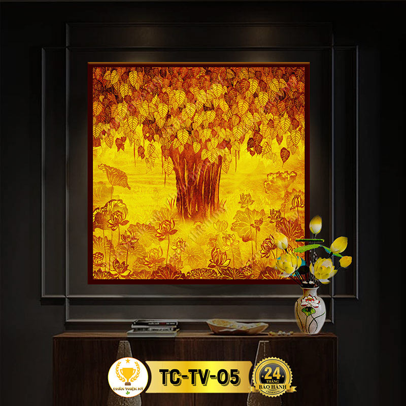Đèn Hào Quang Phật Cây Bồ Đề In Tranh Trúc Chỉ Vuông CHÂN THIỆN MỸ, Trang Trí Phòng Thờ, Bàn Thờ Phật TC-TV-05