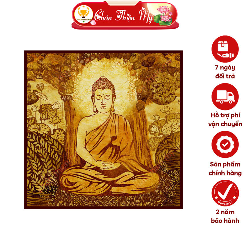 Hào Quang Phật Thích Ca In Tranh Trúc Chỉ Vuông CHÂN THIỆN MỸ, Trang Trí Phòng Thờ, Ban Thờ Treo Tường TC-TV-13