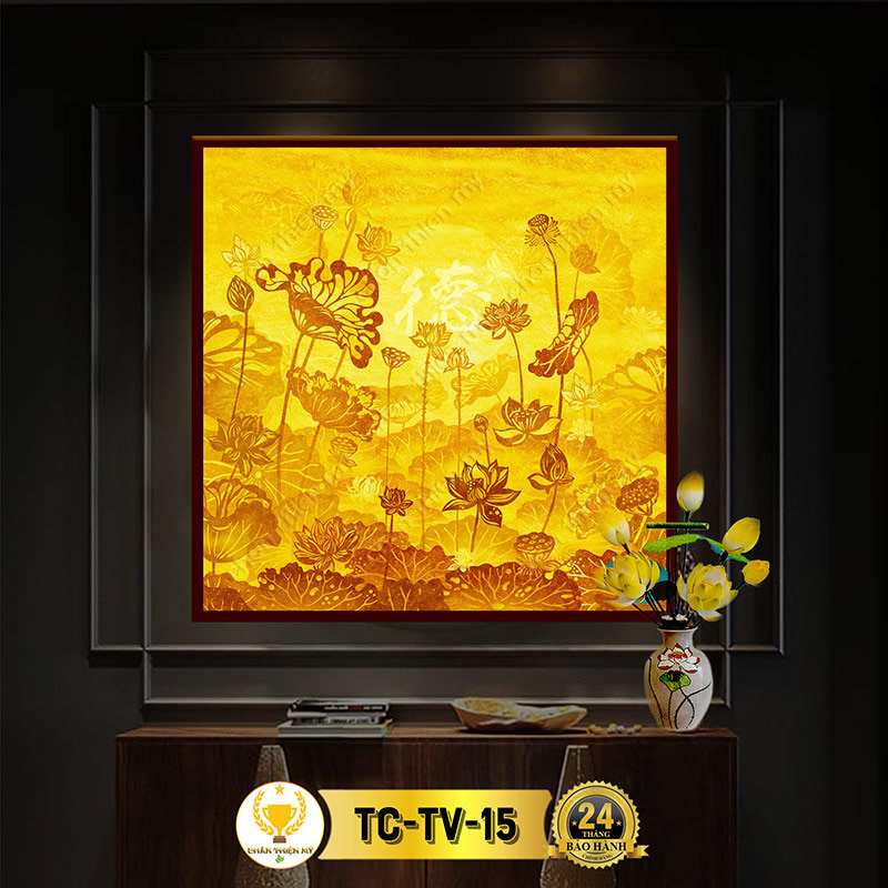 Hào Quang Phật Hoa Sen In Tranh Trúc Chỉ Vuông CHÂN THIỆN MỸ, Đèn Trang Trí Bàn Thờ, Treo Phòng Thờ TC-TV-15