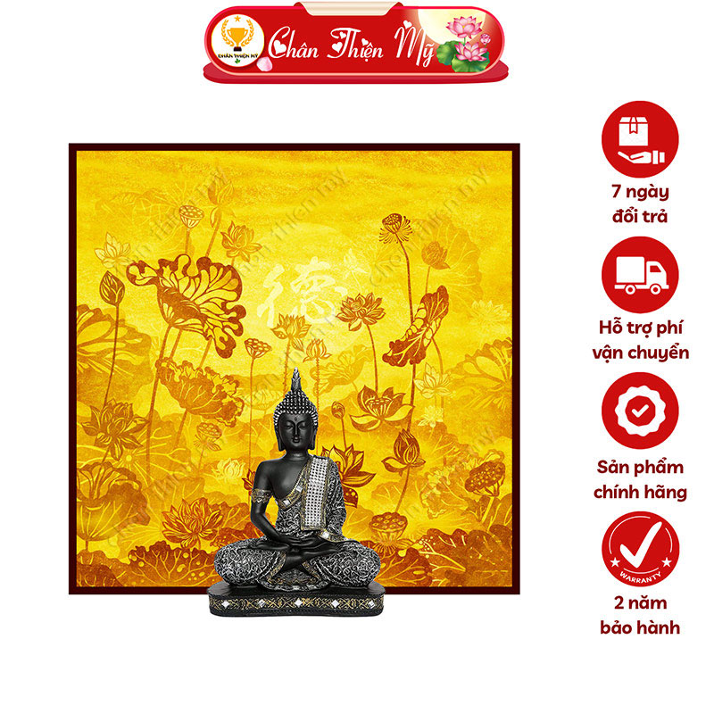 Hào Quang Phật Hoa Sen In Tranh Trúc Chỉ Vuông CHÂN THIỆN MỸ, Đèn Trang Trí Bàn Thờ, Treo Phòng Thờ TC-TV-15