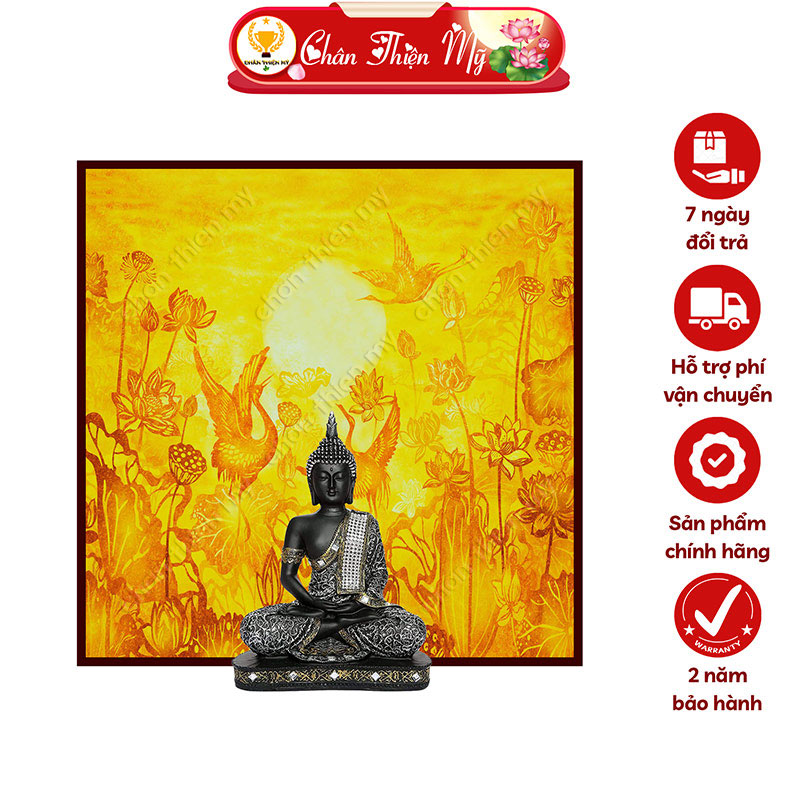 Đèn Bàn Thờ Hoa Sen Chim Hạc In Tranh Trúc Chỉ Vuông CHÂN THIỆN MỸ, Tranh Treo Phòng Thờ, Ban Thờ Gia Tiên TC-TV-22