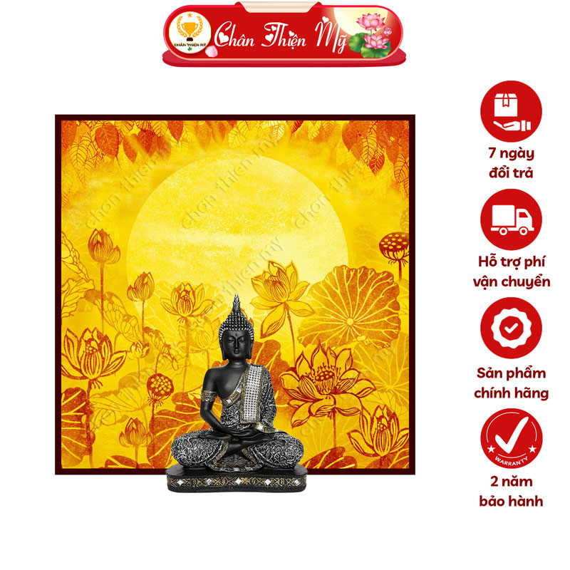 Hào Quang Phật Hoa Sen In Tranh Trúc Chỉ Vuông CHÂN THIỆN MỸ, Đèn Trang Trí Bàn Thờ, Treo Phòng Thờ TC-TV-23