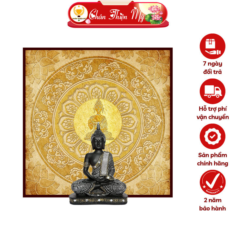 Hào Quang Phật A Di Đà In Tranh Trúc Chỉ Vuông CHÂN THIỆN MỸ, Đèn Trang Trí Bàn Thờ, Treo Phòng Thờ TC-TV-34